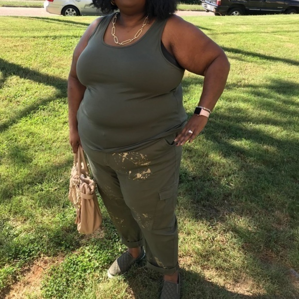 Cargo  Green Ankle Length Pants Gold Paint Splatter Lane Bryant Plus 28 Women